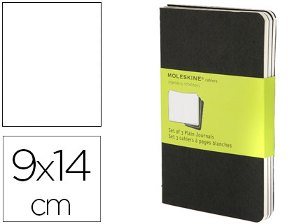 MOLESKINE - CUADERNO TAPA DURA LISO 64 HOJAS CON 16 HOJAS DESMONTABLES COLOR NEGRO PACK DE 3 UNIDADES 90X140 MM (Ref.QP313)