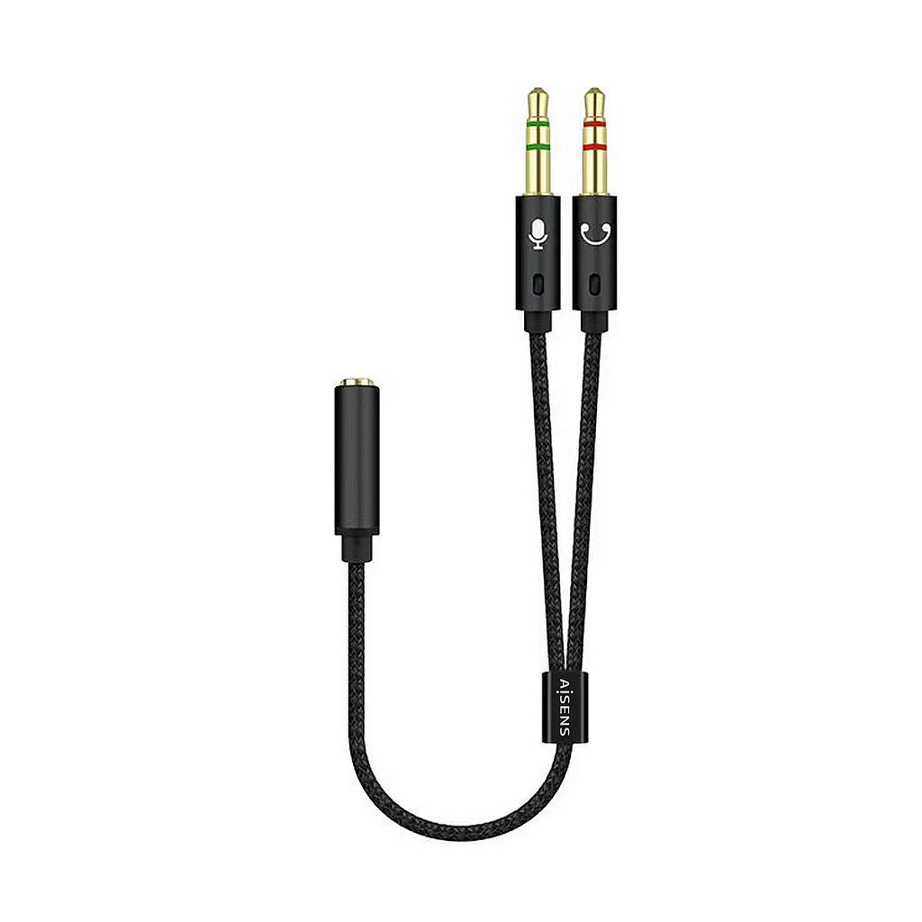 AISENS - CABLE ADAPTADOR AUDIO JACK 3.5 4PINES/H-2XJACK 3.5 3PINES/M, NEGRO, 25CM (Ref.A128-0418)