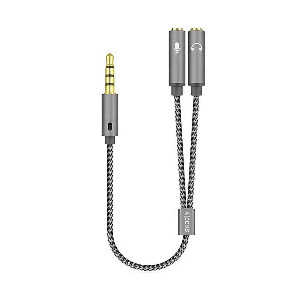 AISENS - CABLE ADAPTADOR AUDIO JACK 3.5 4PINES/M-2XJACK 3.5 3PINES/H, GRIS, 25CM (Ref.A128-0415)