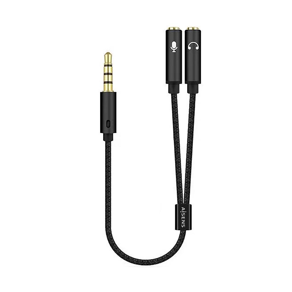 AISENS - CABLE ADAPTADOR AUDIO JACK 3.5 4PINES/M-2XJACK 3.5 3PINES/H, NEGRO, 25CM (Ref.A128-0416)