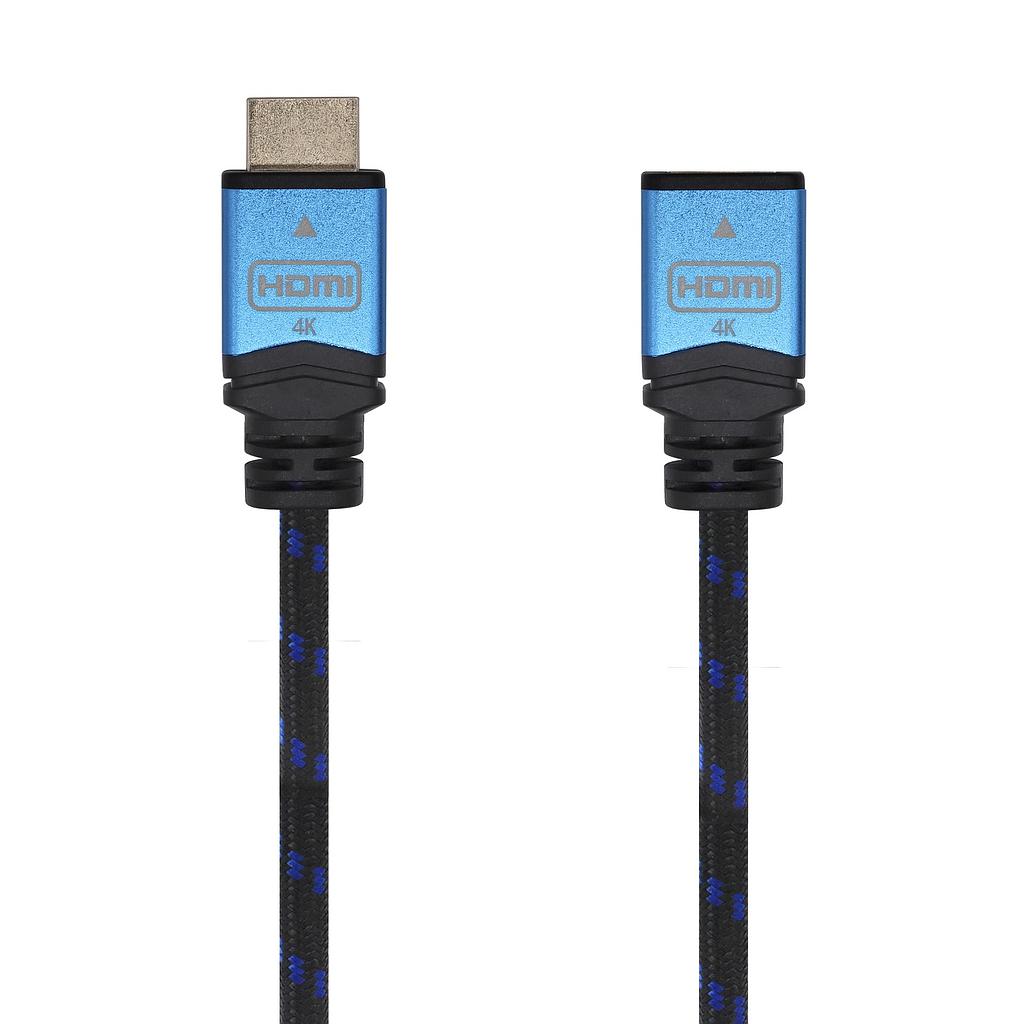 AISENS - CABLE HDMI V2.0 PROLONGADOR PREMIUM ALTA VELOCIDAD / HEC 4K@60HZ 18GBPS, A/M-A/H, NEGRO/AZU (Ref.A120-0453)
