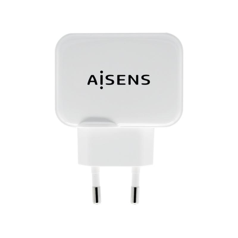 AISENS - CARGADOR USB 17W 5V/3.4A, 2X USB CON CONTROL AI BLANCO (Ref.A110-0439)