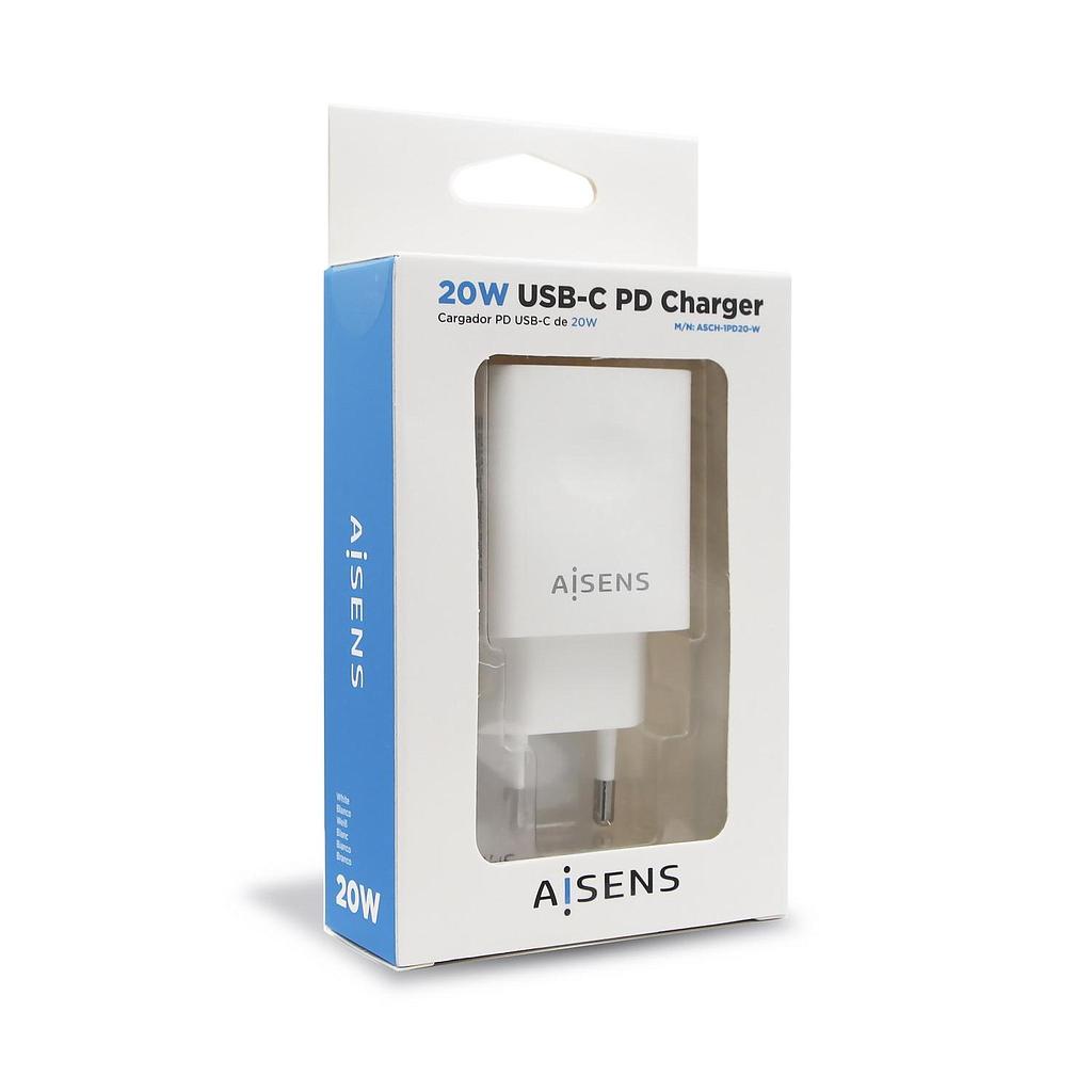 AISENS - CARGADOR USB-C PD3.0 1 PUERTO 1xUSB-C 20W, BLANCO (Ref.A110-0537)