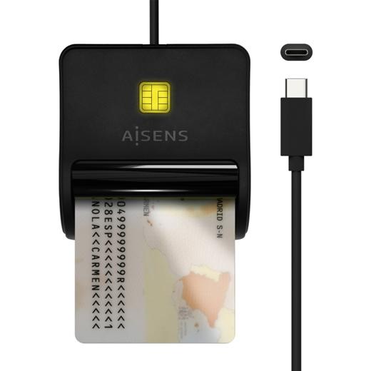 AISENS - LECTOR DE TARJETA DNI USB-C, NEGRO (Ref.ASCR-SN03C-BK)