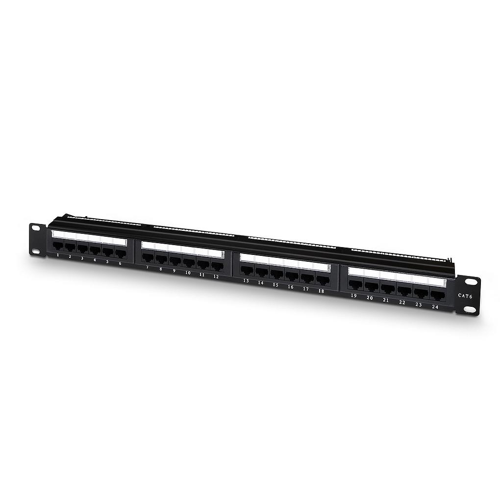 AISENS - PANEL DE PARCHEO DE 24 PUERTOS RJ45 CAT.6 UTP, 19 1U DUAL IDC, NEGRO (Ref.A141-0308)