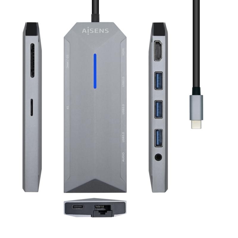 AISENS - USB-C DOCK 9 EN 1 USB-C A 1xHDMI 1XRJ45 3xUSB 1xPD 1xAUDIO 1xSD 1xMICRO SD GRIS 15CM (Ref.ASUC-9P001-GR)