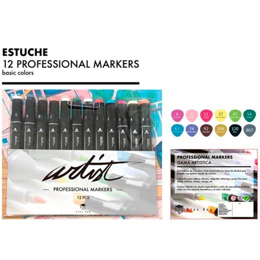 ALEX BOG - ESTUCHE 12 ROTULADORES GAMA ARTIST DOBLE PUNTA C/SURTIDOS BÁSICOS (Ref.AB-0712)