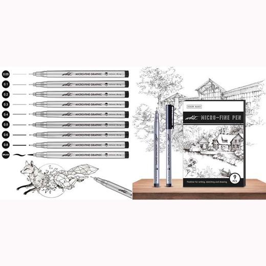 ALEX BOG - ESTUCHE 9 ROTULADORES MICRO-FINE PEN GAMA ARTIST NEGRO (Ref.AB-0339)