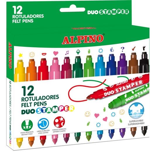 ALPINO - ESTUCHE 12 ROTULADORES DUO STAMPER C/PUNTAS QUE ESTAMPAN DIBUJOS C/SURTIDOS (Ref.AR001059)