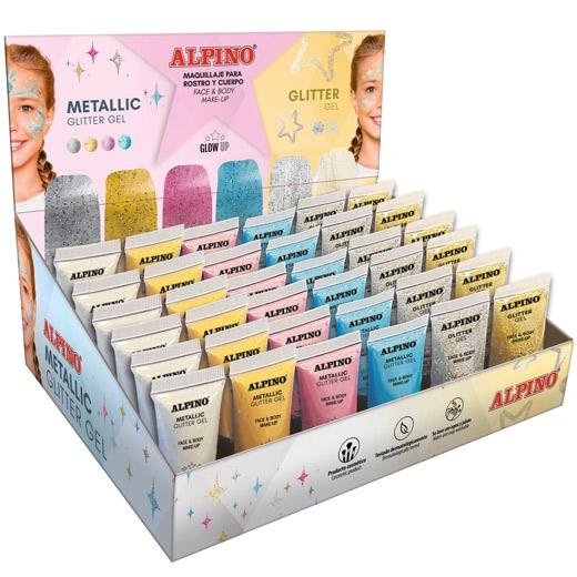 ALPINO - GEL CON PURPURINA METALLIC GLITTER Y GLITTER GEL EXPOSITOR 36U C/SURTIDOS (Ref.DL000600)