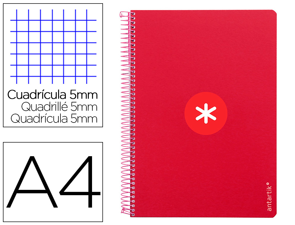 ANTARTIK - CUADERNO ESPIRAL LIDERPAPEL A4 MICRO TAPA DURA 80H 100GR CUADRO 5MM SIN BANDA4 TALADROS COLOR FRAMBUESA (Ref.KB43)