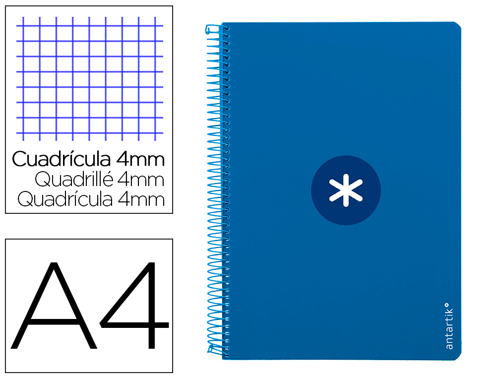 ANTARTIK - CUADERNO ESPIRAL LIDERPAPEL A4 TAPA DURA 80H 100GR CUADRO 4MM CON MARGEN COLOR AZUL OSCURO (Ref.KB38)