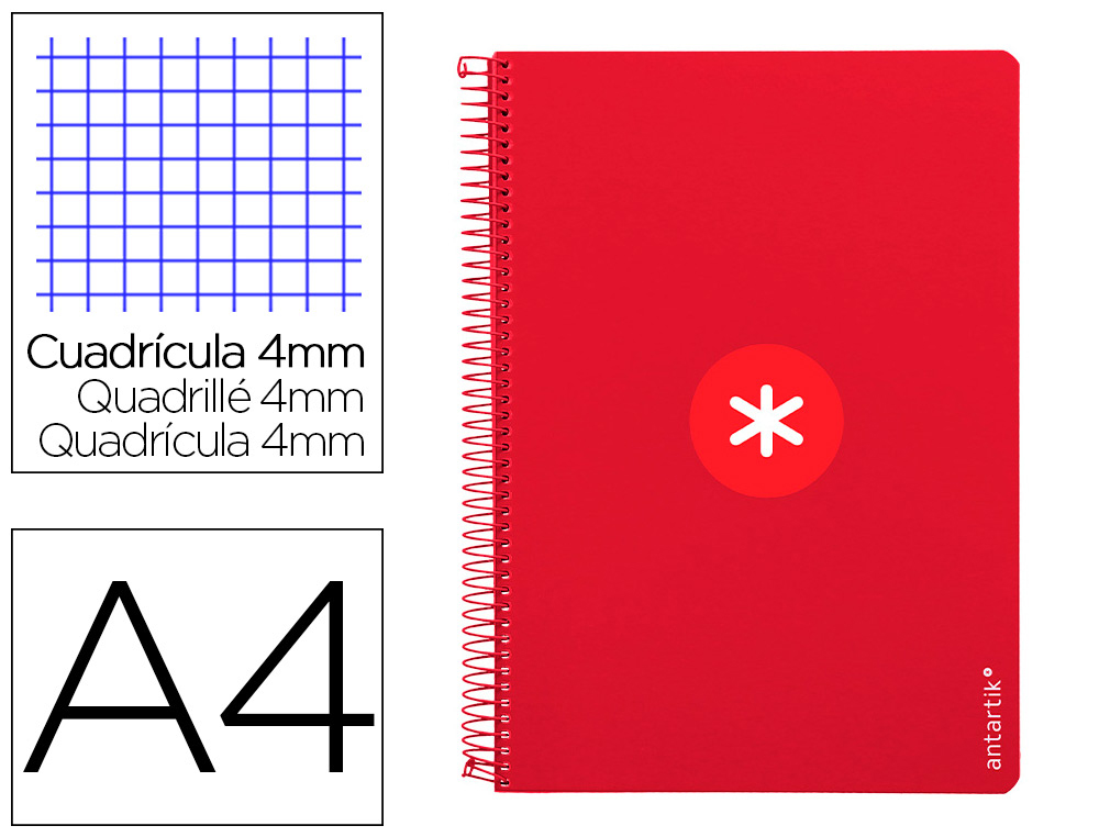 ANTARTIK - CUADERNO ESPIRAL LIDERPAPEL A4 TAPA DURA 80H 100GR CUADRO 4MM CON MARGEN COLOR FRAMBUESA (Ref.KB40)