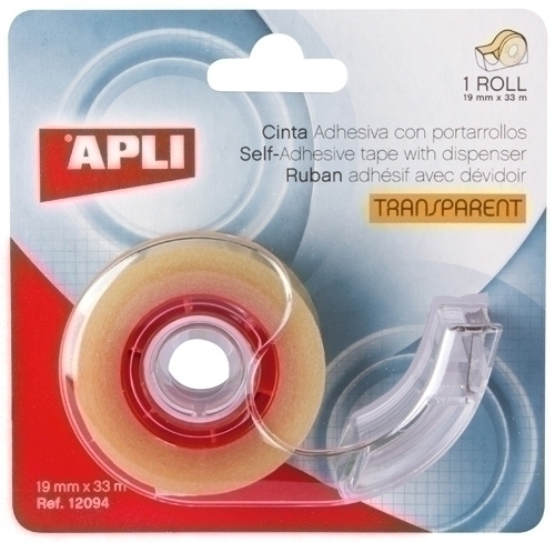 APLI - CINTA ADHESIVA TRANSPARENTE rollo 33x19 con MINI PORTARROLLOS (Ref.12094)