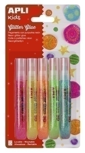 APLI - COLA GLITTER GLUE LAPIZ NEON 5x13ml (Ref.13224)