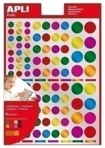APLI - GOMETS BOLSA PERMANENTES 6h CIRCULOS MULTICOLOR 7 col.surt.(METALIZADOS) 624 uds. () (Ref.13529)