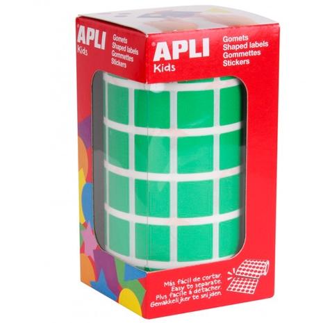 APLI - GOMETS CUADRADOS 15MM ROLLO VERDE -ROLLO 2832 UNIDADES- (Ref.12478)