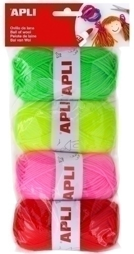 APLI - OVILLOS DE LANA 50 gr. TONOS FLUOR PACK DE 4 (Ref.14093)