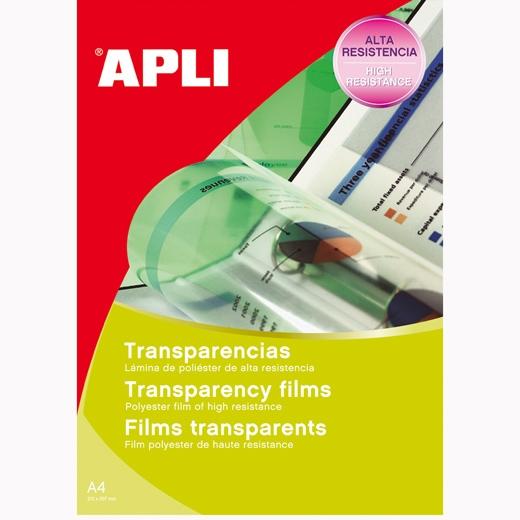 APLI - PACK 20 HOJAS TRANSPARENCIAS A4 SIN BANDA PARA LÁSER (Ref.1268)