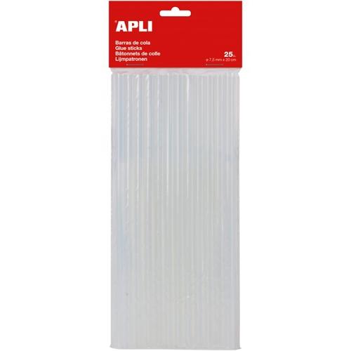 APLI - PACK 25 BARRAS ADHESIVAS PARA PISTOLA DE SILICONA CALIENTE Ø7,5MM X 20CM TRANSPARENTES (Ref.17003)