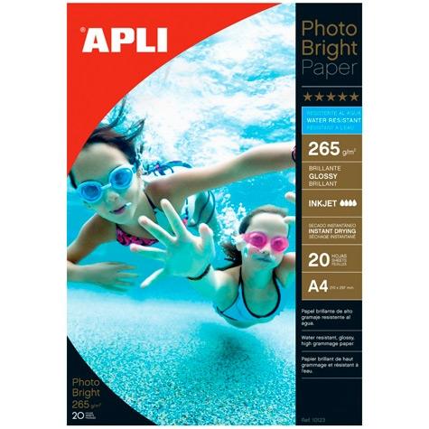APLI - PAPEL FOTOGRÁFICO PROFESIONAL PHOTOBRIGHT INKJET RESISTENTE AL AGUA 260 GR. TAMAÑO A4 - 20 HOJAS - (Ref.10123)