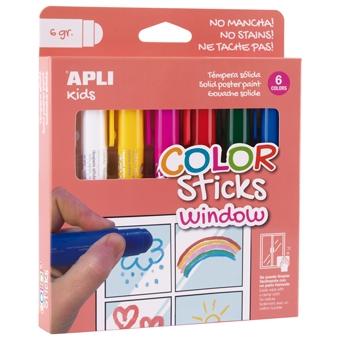 APLI - PINTURA COLOR STICKS WINDOW PARA VENTANAS BARRA 6GR ESTUCHE DE 6 C/SURTIDOS (Ref.19363)