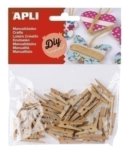 APLI - PINZAS MINI 25x3 MADERA NATURAL BOLSA de 45 (Ref.13478)