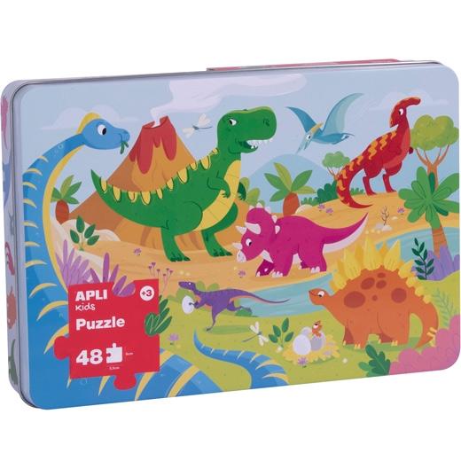 APLI - PUZZLE TEMÁTICA DINOSAURIOS 24 PIEZAS CAJA METÁLICA +3 AÑOS (Ref.17888)