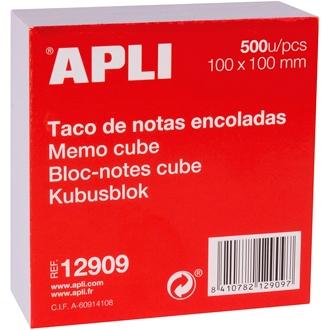 APLI - TACO DE NOTAS ADHESIVAS 100X100MM ENCOLADAS 500H BLANCO (Ref.12909)