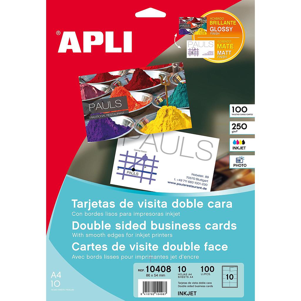 APLI - TARJETAS VISITA DOBLE CARA BLANCO PARA INKJET, LÁSER Y FOTOCOPIADORAS / 210 X 297MM / MICROPERFORADO 250GR 10 HOJAS (Ref.10408)