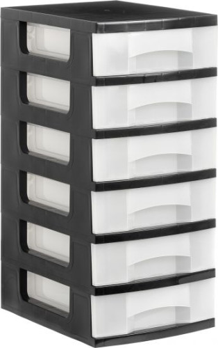 ARCHIVO 2000 - TORRE DE ALMACENAJE 6 CAJONES DE 6 LITROS NEGRO/TRANSLÚCIDO 390X290X635 MM (Ref.1106 CS TL)