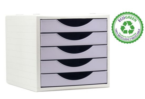 ARCHIVOTEC - MÓDULO ECOGREEN 100% RECICLADO Y RECICLABLE 5 CAJONES MALVA PASTEL 340X270X260 MM ARCHIVO 2000 (Ref.4005 ML PS)