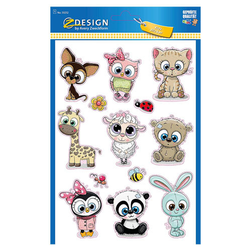AVERY - SOBRE CON 1 HOJA 150X120MM Y 13 PEGATINAS ANIMALES (Ref.53252)