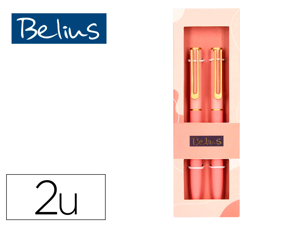 BELIUS - BOLIGRAFO BARI SET CON 2 BOLIGRAFOS COLOR ROSA PUNTA 1 MM TINTA AZUL EN CAJA DE REGALO (Ref.BB184)
