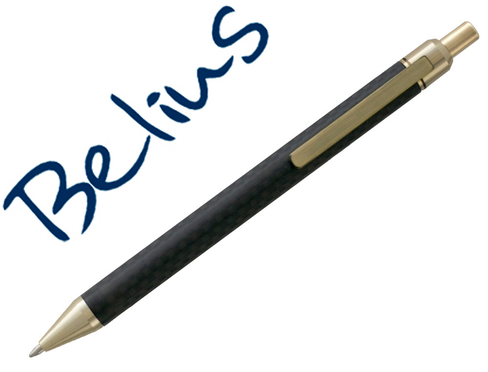 BELIUS - BOLIGRAFO POTSDAM NEGRO Y DORADO CUERPO FIBRA CARBON TINTA GEL AZUL EN ESTUCHE (Ref.BB223)