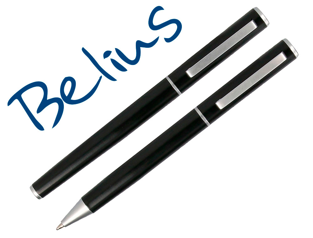 BELIUS - JUEGO BOLIGRAFO Y ROLLER NORWICH CUERPO NEGRO MATE Y DETALLES CROMADOS SATINADOS EN CAJA REGALO (Ref.BB187)