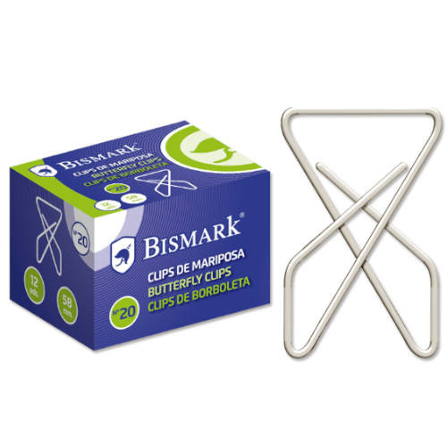 BISMARK - CAJA 12 CLIPS NIQUELADOS DE MARIPOSA Nº 20 (Ref.321357)