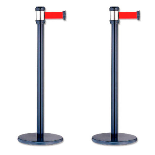 BISMARK - PACK 2 POSTES SEPARADOR METALICO NEGRO CON CORDON ROJO 2 METROS (Ref.322129)