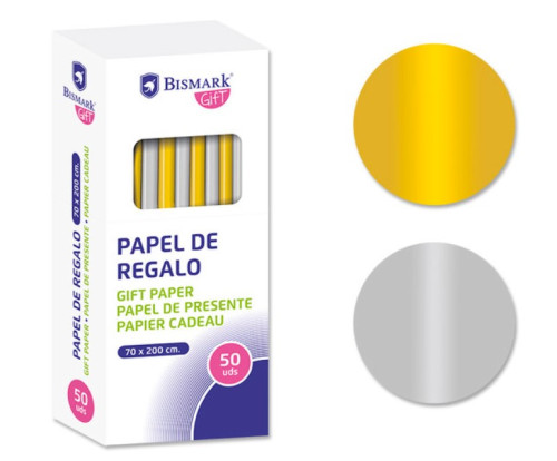 BISMARK - PAPEL DE REGALO LISO ORO/PLATA 70X200 (Ref.330276)