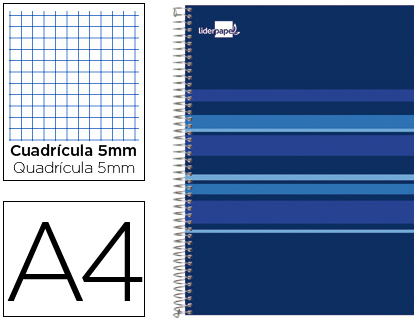 LIDERPAPEL - CUADERNO ESPIRAL A4 MICRO CLASSIC TAPA FORRADA 160H 60 GR CUADRO 5MM 5 BANDAS 4 TALADROS AZUL (Ref.BA27)