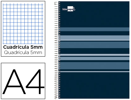 LIDERPAPEL - CUADERNO ESPIRAL A4 MICRO CLASSIC TAPA FORRADA 160H 60 GR CUADRO 5MM 5 BANDAS 4 TALADROS NEGRO (Ref.BA28)