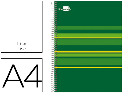 LIDERPAPEL - CUADERNO ESPIRAL A4 MICRO CLASSIC TAPA FORRADA 160H 60 GR LISO 5 BANDAS 4 TALADROS VERDE (Ref.BA32)