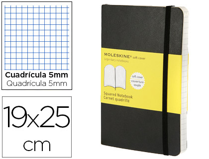 MOLESKINE - Cuaderno TAPA BLANDA COLOR NEGRO.RAYADO CUADRÍCULA.XL, 19X25CM. (Ref.QP622)