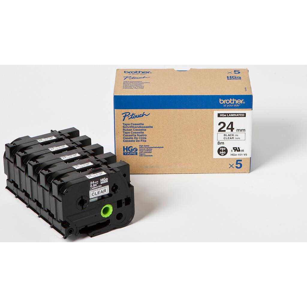 BROTHER - Cinta Alta Calidad 8m Transparente/Negro (Pack 5Ud) 24mm (Ref.HGe151V5)