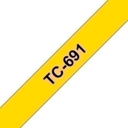 BROTHER - CINTA de ROTULAR LAMINADA 7,7m 9mm NEGRO sobre AMARILLO (Ref.TC-691)