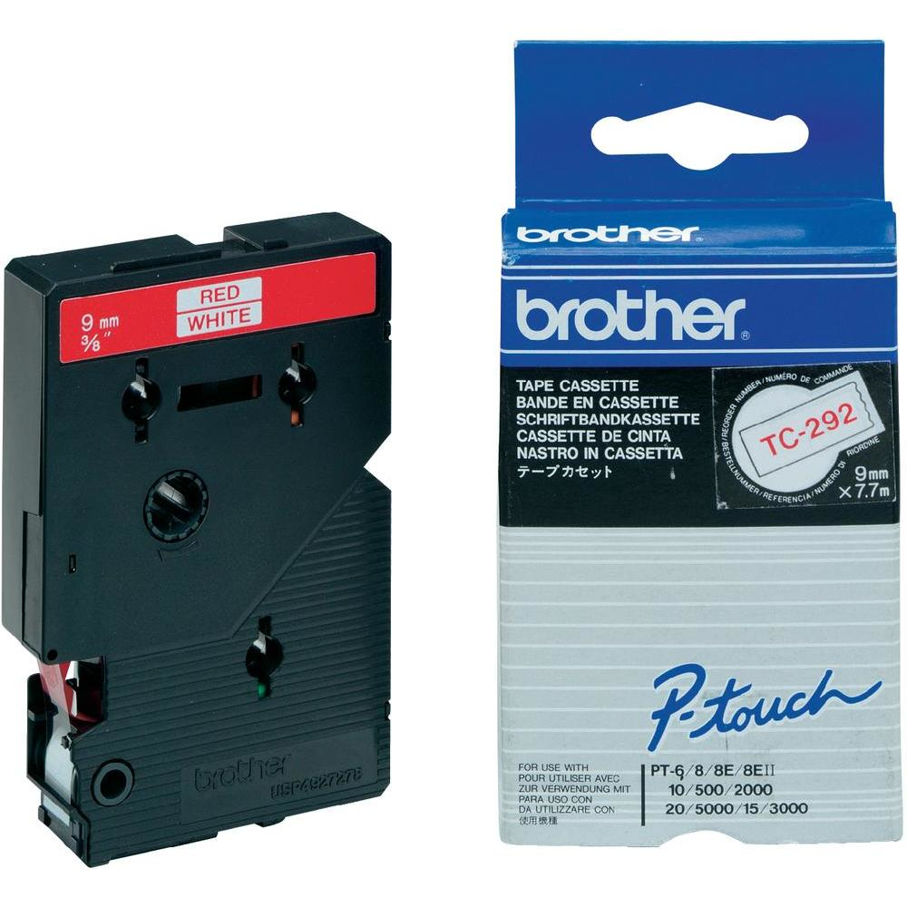 BROTHER - Cinta laminada blanco/rojo 9mm (Ref.TC292)