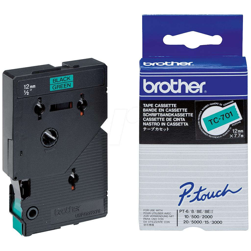 BROTHER - Cinta laminada verde/negro 12mm (Ref.TC701)