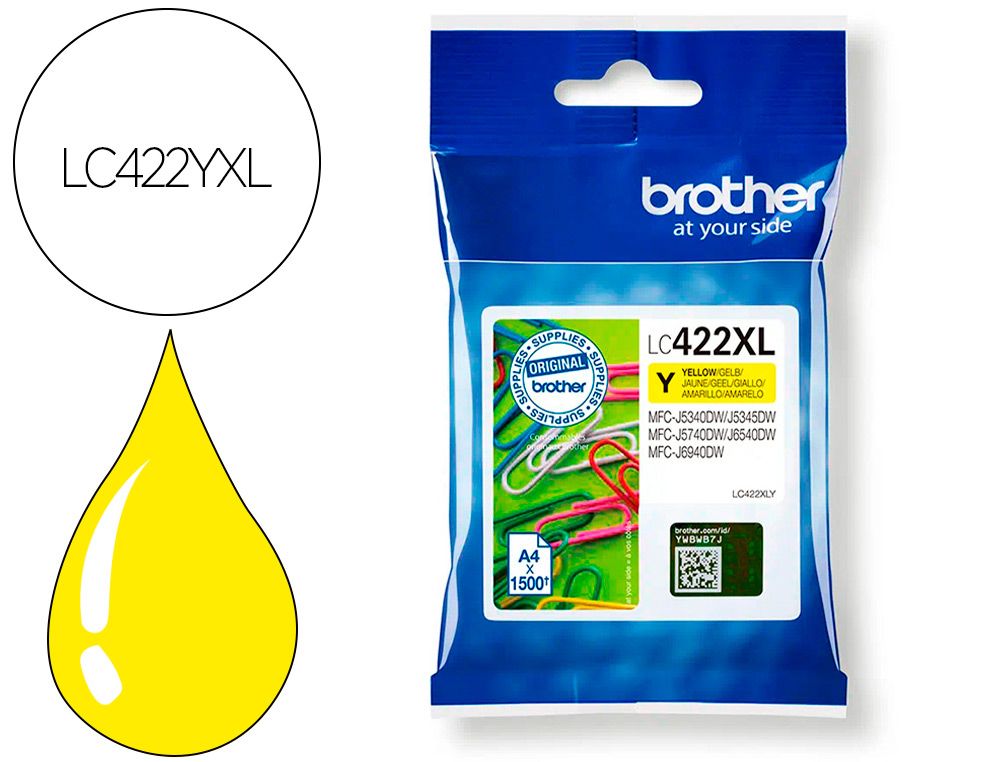BROTHER - INK-JET LC-422XLY YELLOW MFC-J5340DW / MFC-J5740DW / MFC-J6540DW / MFC-J6940DW 1500 PAGINAS (Ref.LC422XLY)
