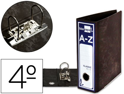 LIDERPAPEL - ARCHIVADOR DE PALANCA CUARTO CLASSIC BLUE SIN RADO LOMO 80MM NEGRO COMPRESOR METALICO (Ref.AZ12)