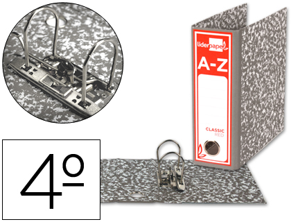 LIDERPAPEL - ARCHIVADOR DE PALANCA CUARTO APAISADO CLASSIC RED SIN RADO LOMO 80MM GRIS COMPRESOR METALICO (Ref.AZ09)